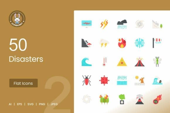 50 Disasters Flat Multicolor Icons