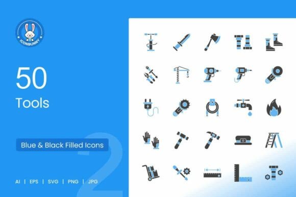 50 Tools Blue Black Icons: A Versatile Resource for Modern Designers and Professionals