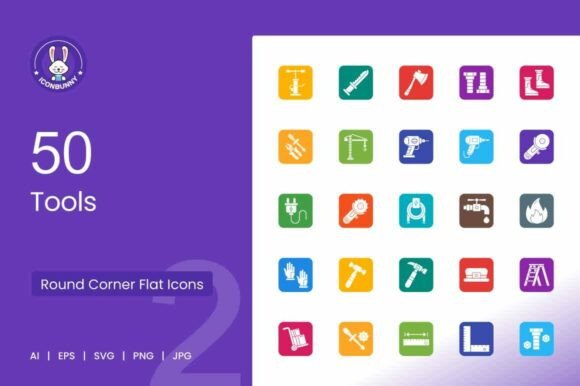 50 Tools Filled Round Corner Icons: A Versatile Resource for Designers and Professionals
