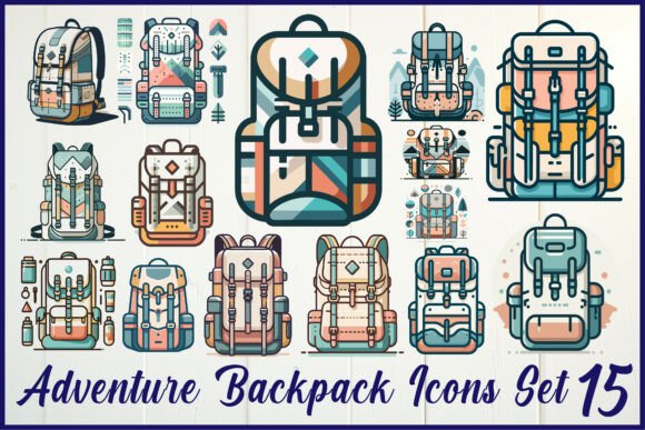 Adventure Backpack Icons Set: Gear Up for Creative Outdoor Projects