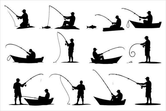 Detailed Fishing Silhouette Designs