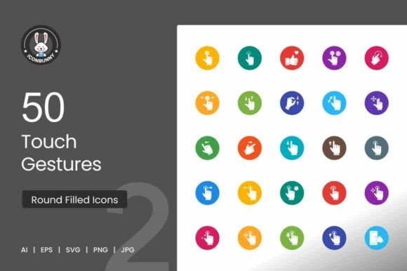 Enhance Your Interactive Projects with 50 Touch Gestures Flat Round Icons