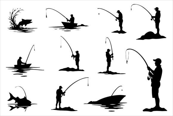 Fisherman Catching Fish Silhouette for Creative and Business Use