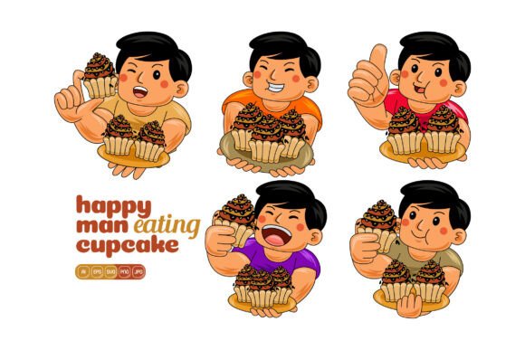 Man Eating Cupcake Vector Pack 02