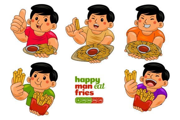 Man Eating French Fries Vector Pack 01