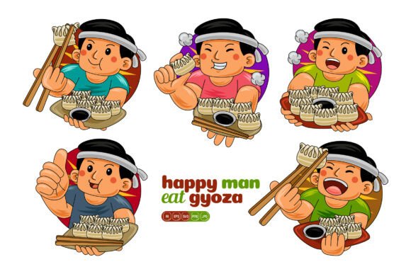Man Eating Gyoza Vector Pack 02: A Versatile Design Resource for Creators and Businesses