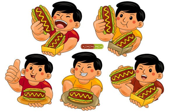 Man Eating Hotdog Vector Pack 02