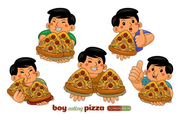 Man Eating Pizza Vector Pack 02