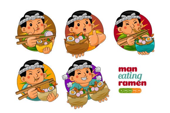 Man Eating Ramen Vector Pack 02