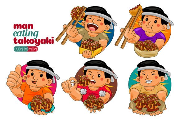 Man Eating Takoyaki Vector Pack 02: A Versatile Design Resource for Creative Projects