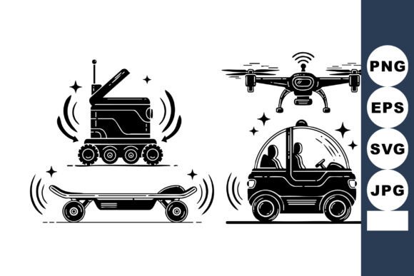 Minimalist Autonomous Transport Icons: A Vision of the Future in Clean Vector Art